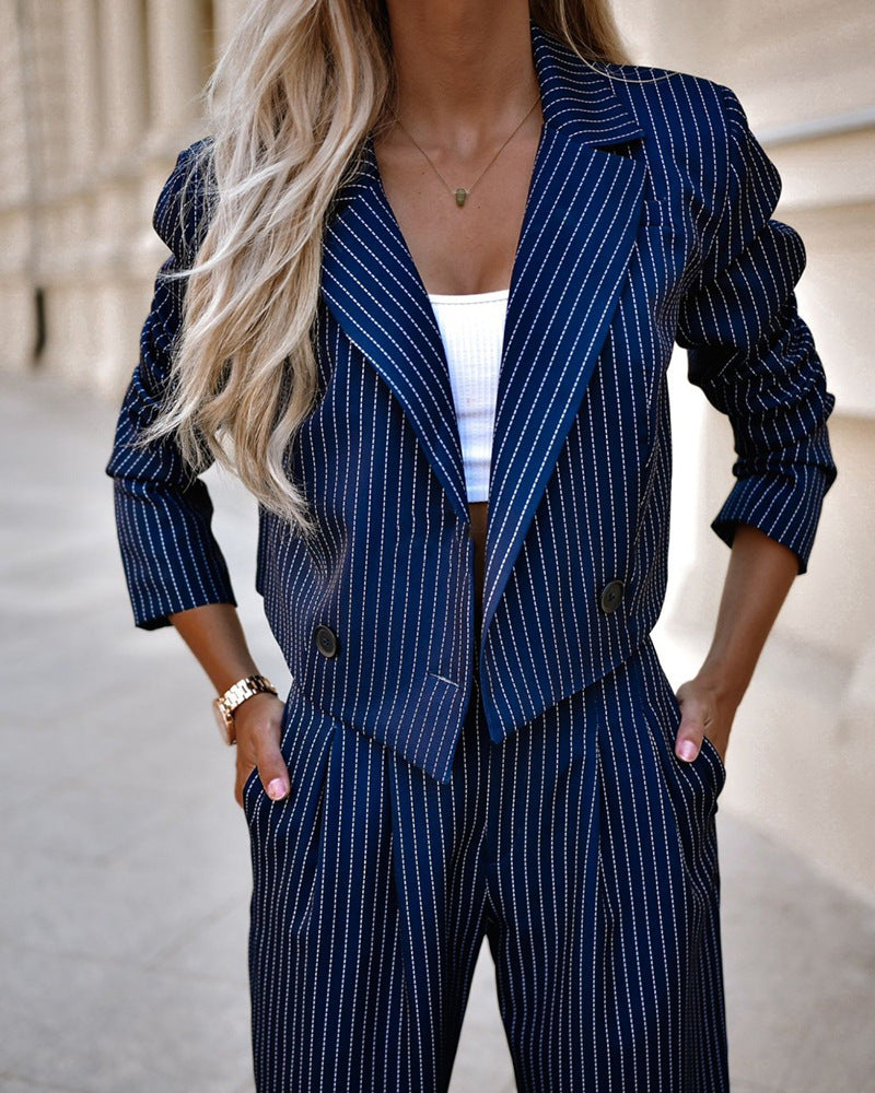 Leila - Striped Cropped Suit Set