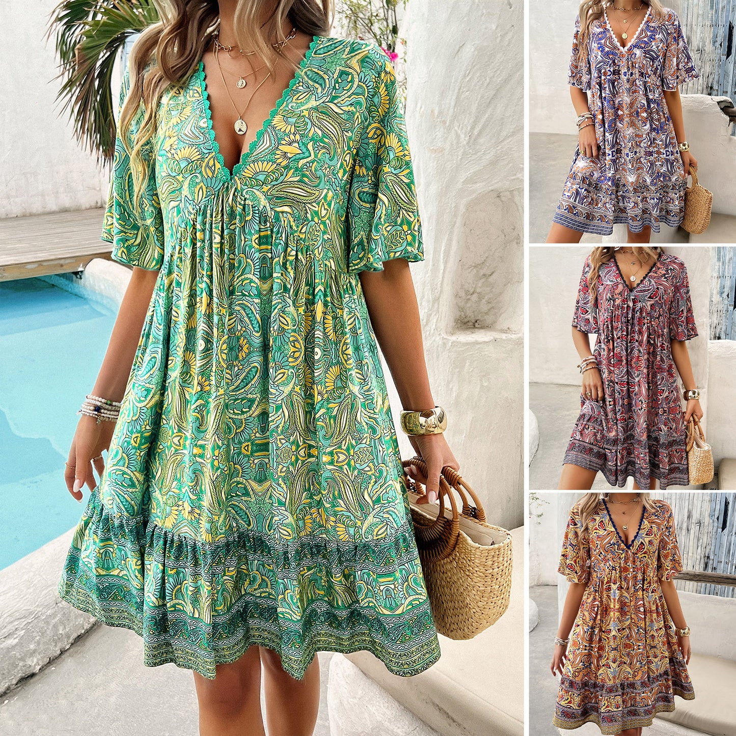 Nora - V-Neck Printed Dress