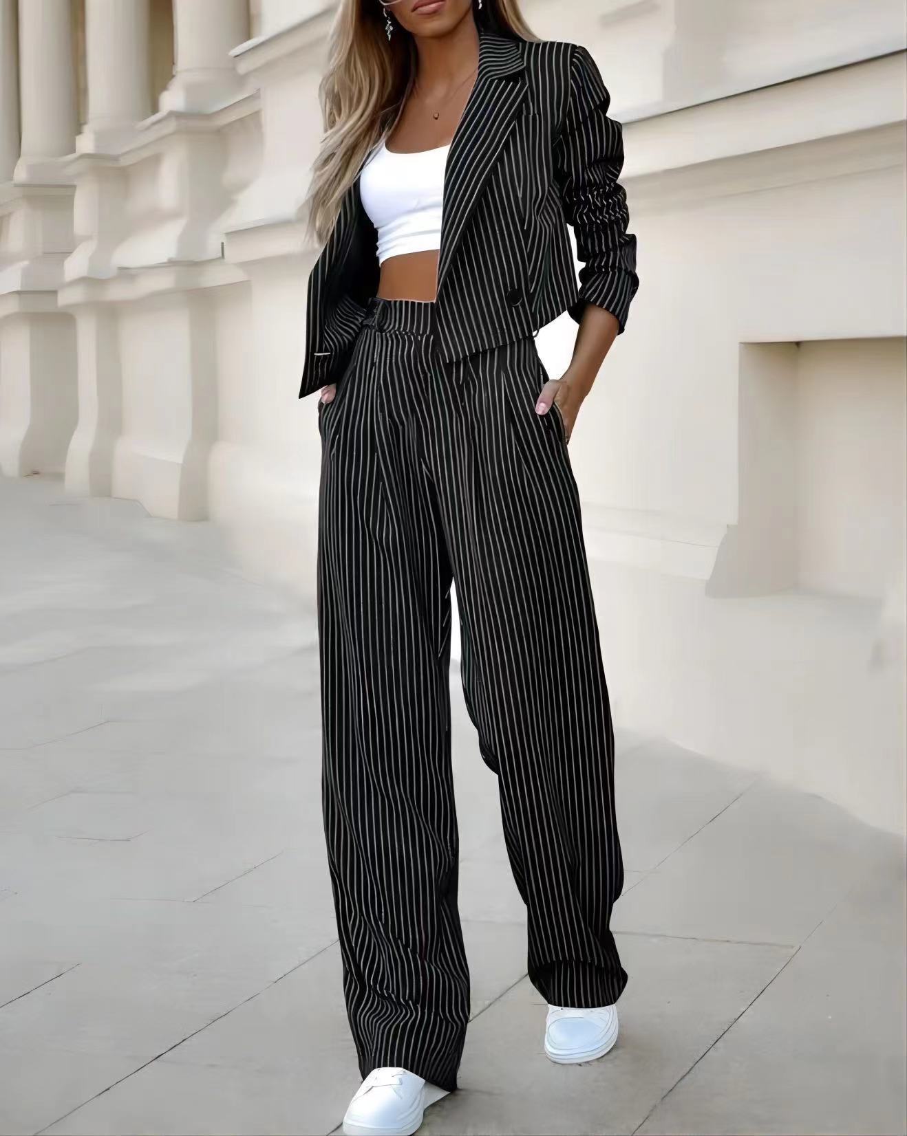 Leila - Striped Cropped Suit Set