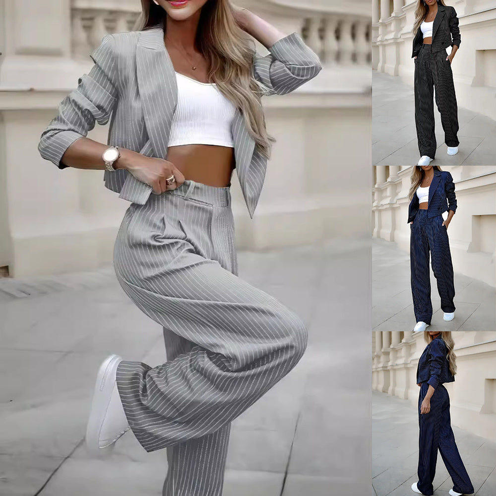 Leila - Striped Cropped Suit Set