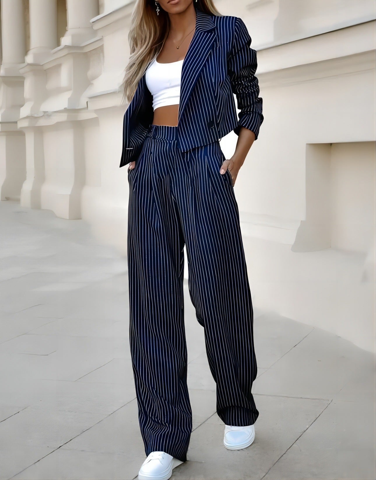 Leila - Striped Cropped Suit Set