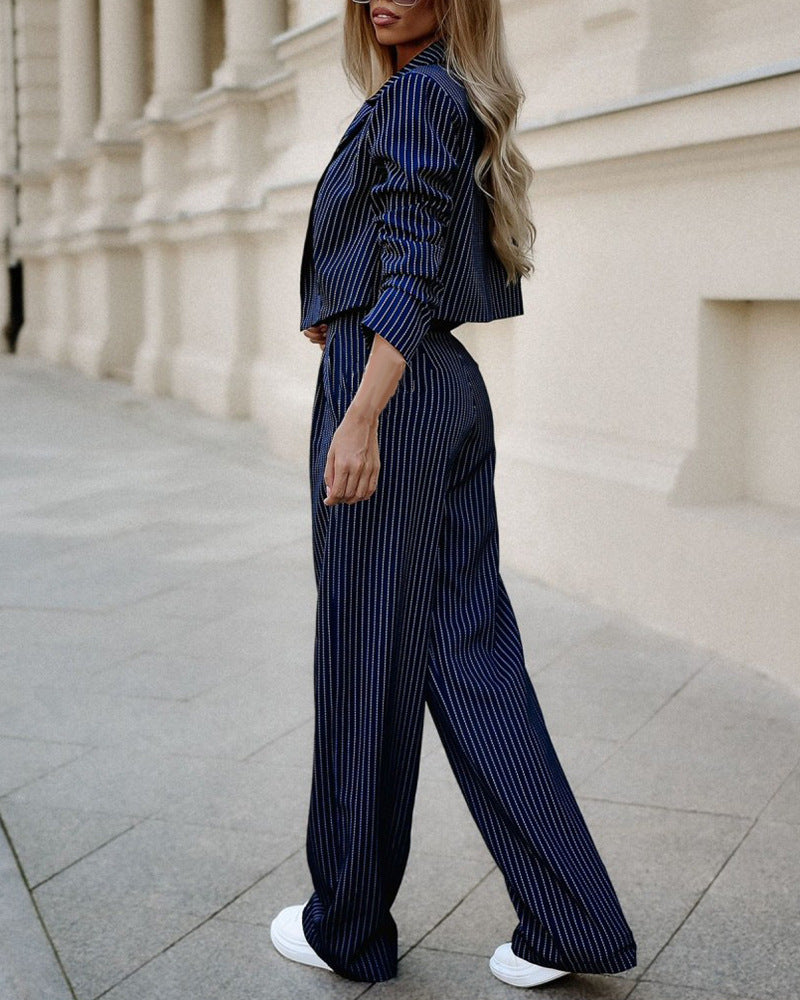 Leila - Striped Cropped Suit Set