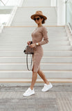 Split Button Knit Dress – Casual Chic with a Stylish Touch - ComfyNude