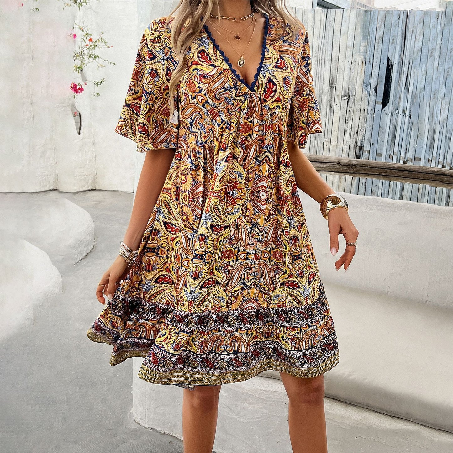 Nora - V-Neck Printed Dress