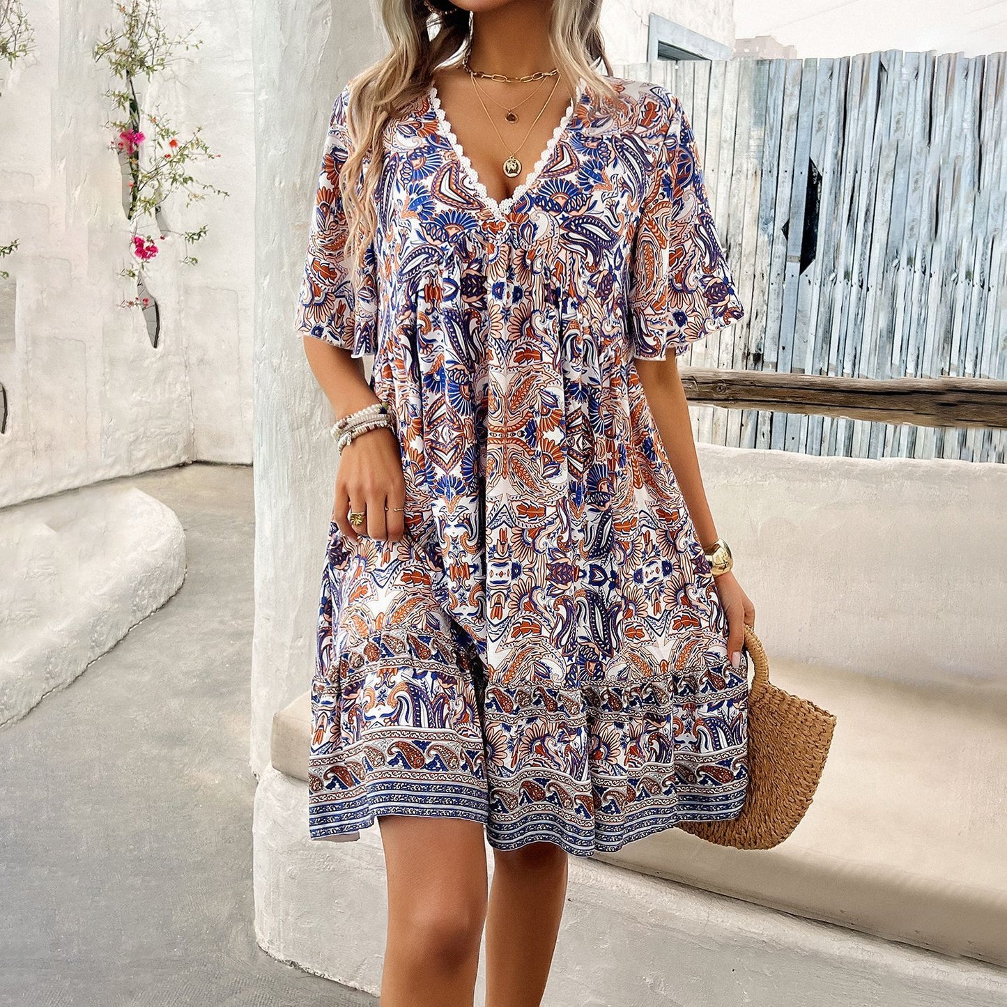 Nora - V-Neck Printed Dress