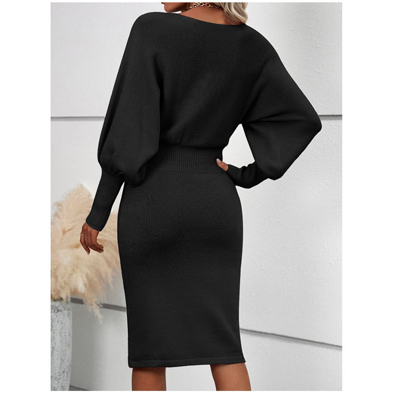 Slim Fit Long Sleeve Dress - Elegant Solid Color Pullover Dress for Women - ComfyNude