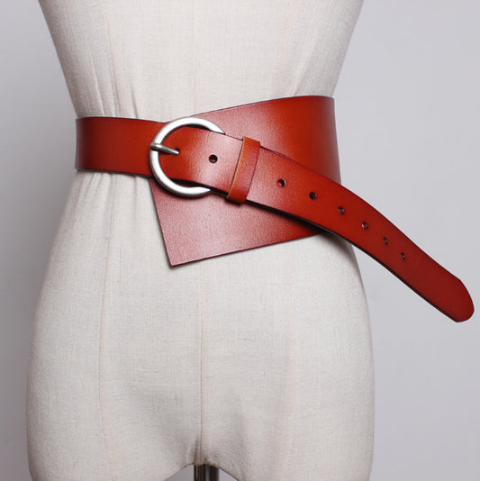 Women's Genuine Leather Wide Belt with Skirt - Two-Layer Cowhide - ComfyNude