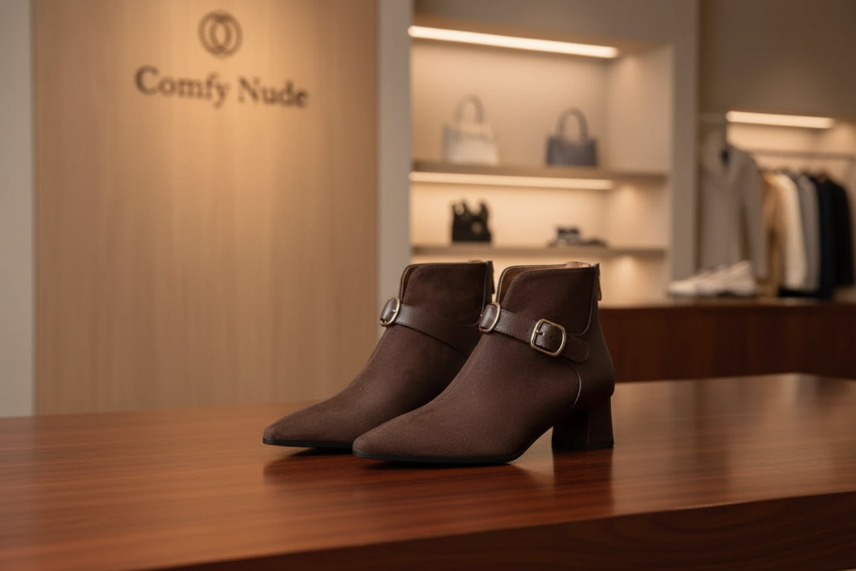 Leilani - Suede Belt-strap Boots