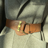 Women's Circular Buckle Leather Belt - Adjustable Two-Layer Cowhide Design - ComfyNude