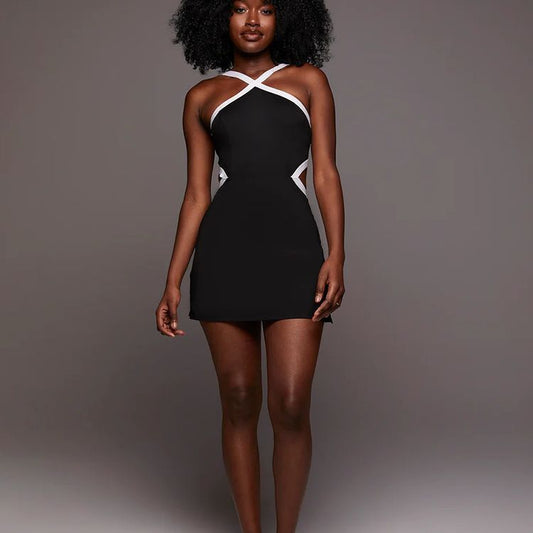Contrast Color Minimalist Anti-exposure Women's One-piece Tennis Skirt