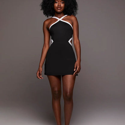 Contrast Color Minimalist Anti-exposure Women's One-piece Tennis Skirt