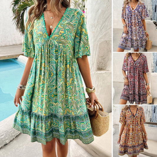 Nora - V-Neck Printed Dress