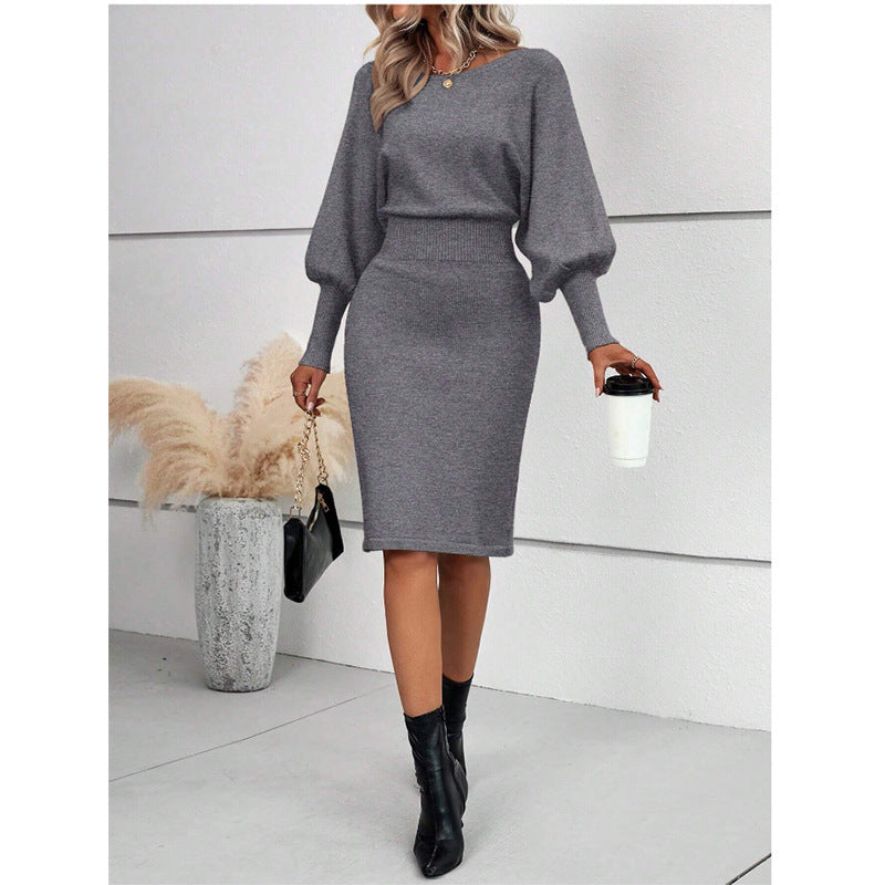 Slim Fit Long Sleeve Dress - Elegant Solid Color Pullover Dress for Women - ComfyNude