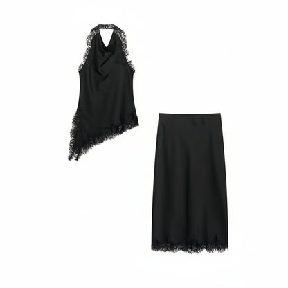 Lorena - Collar Lace Top & Skirt