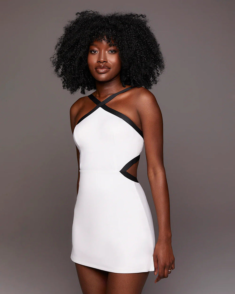 Contrast Color Minimalist Anti-exposure Women's One-piece Tennis Skirt