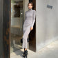 Women's Fleece-Lined Turtleneck Long Slim Dress – Cozy and Stylish Winter Dress - ComfyNude