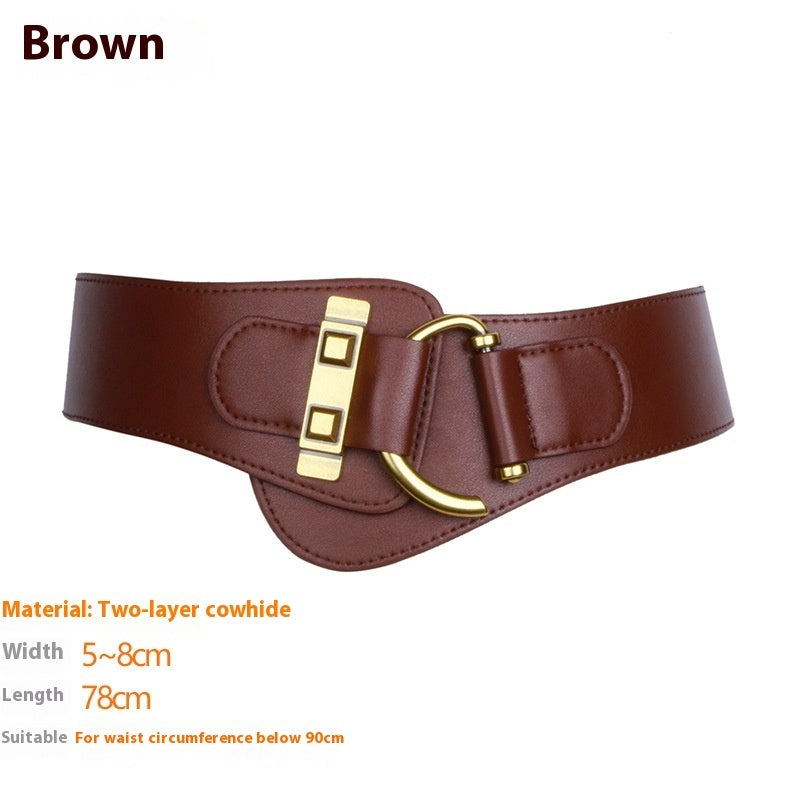 Women's Circular Buckle Leather Belt - Adjustable Two-Layer Cowhide Design - ComfyNude