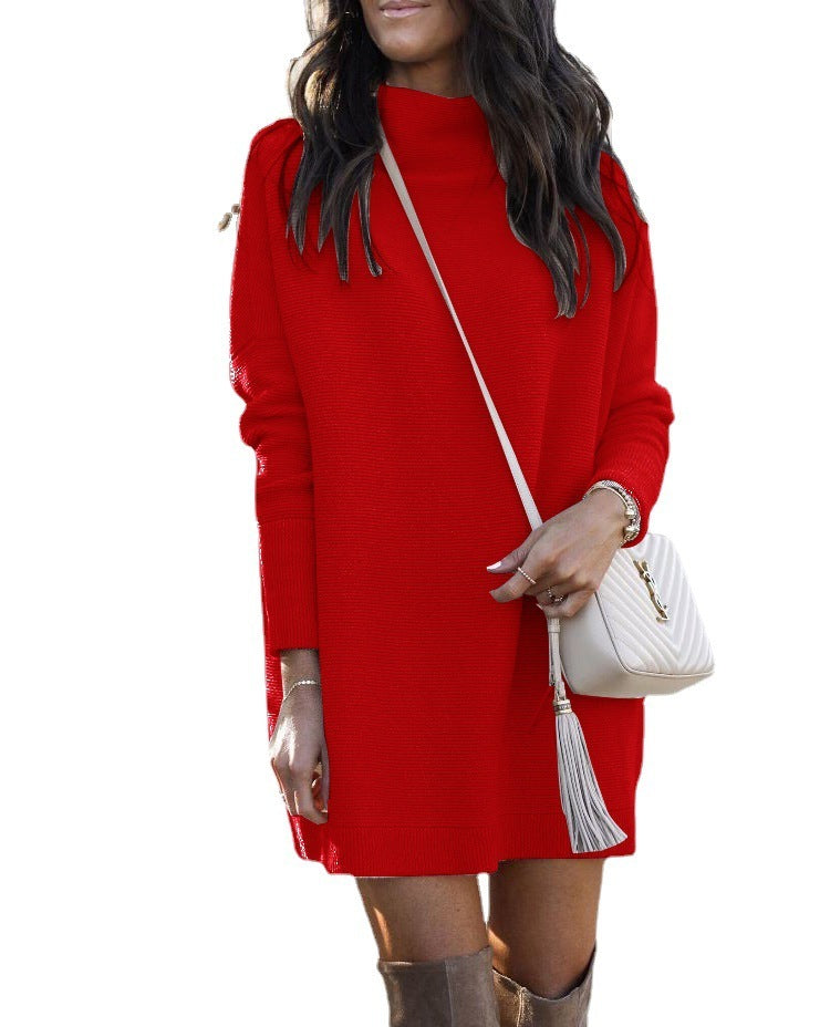 Elegant Round Neck Knitted Long-sleeved Dress – Cozy & Stylish for All Seasons - ComfyNude