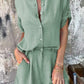 European And American Mid-sleeve Cotton Linen Lapel Shirt Outfit