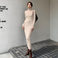 Women's Fleece-Lined Turtleneck Long Slim Dress – Cozy and Stylish Winter Dress - ComfyNude