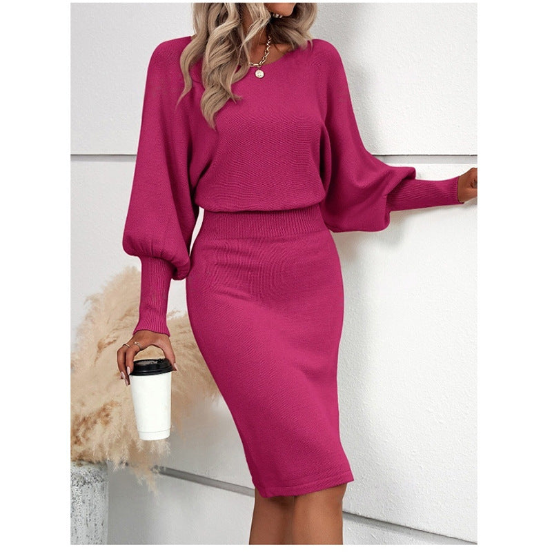 Slim Fit Long Sleeve Dress - Elegant Solid Color Pullover Dress for Women - ComfyNude